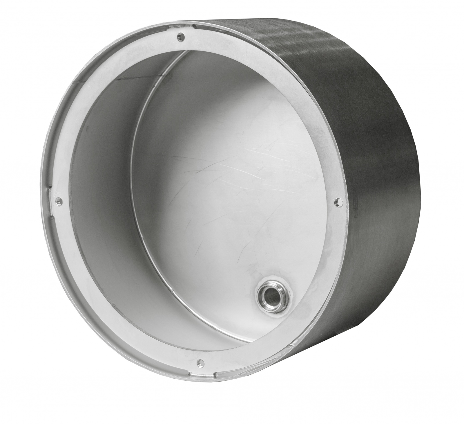 Boitier d’encastrement en inox 316L à souder, pour projecteur et haut-parleur subaquatique ø 270 mm, pour bassin inox. 