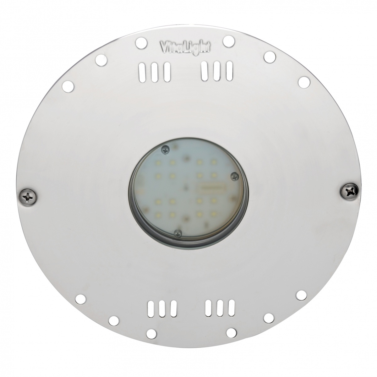 Projecteur subaquatique VitaLight® 16.4 POWER-LED 3.0 24V 100% INOX 316L ultra-plat pour montage en paroi avec fond mobile, enjoliveur inox ø 230mm