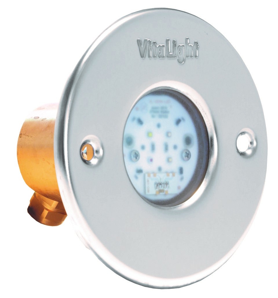 Projecteur subaquatique VitaLight® 4.4 POWER-LED 3.0 24V enjoliveur inox 316L corps laiton ou bronze - ø 110mm