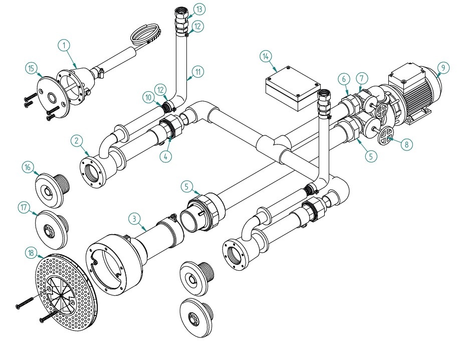 plan Kit de pièces à sceller pour système de massage STANDARD 2 buses