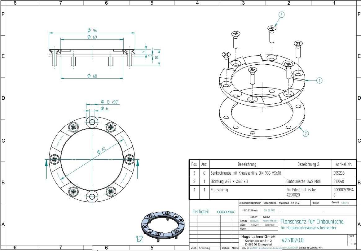 plan Bride Ø 106 mm pour niche inox 4250020 pour piscine liner