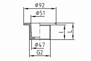 plan Buse d'aspiration plate, corps 100% inox 316L - G2 ext. longueur 70 mm, pour piscine carrelée ou préfabriquée