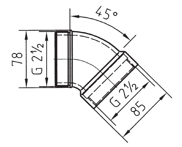 plan Kit angulaire 45° pour pièces à sceller de NCC Taïfun et Taïfun_Duo, G2½ interne x G2½ externe