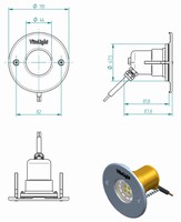 plan Projecteur subaquatique VitaLight® 12V AC LED MR16, corps laiton ou bronze, enjoliveur inox ø 110 mm