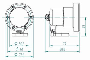 plan Projecteur VitaLight® 12V AC LED MR16 IP68 corps laiton ou bronze sur étrier pour fontaines, terrasses et jardins.