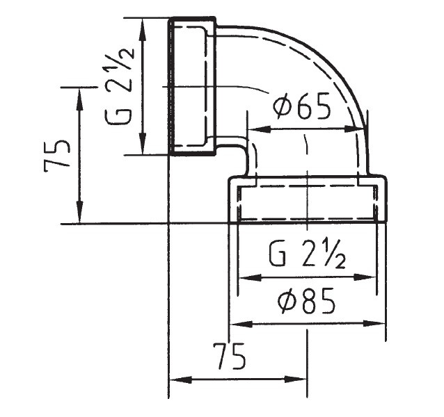 plan Kit angulaire 90° pour pièces à sceller de NCC Taïfun et Taïfun-Duo, G2½ interne x G2½ externe