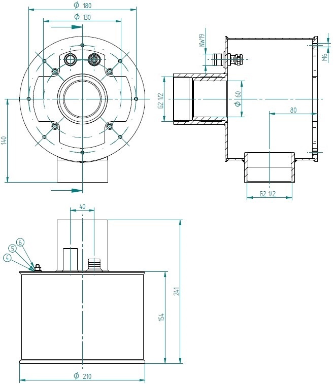 plan Pièces à sceller 100% inox pour NCC Taifun et Taifun Duo, 210 mm, à souder pour bassin inox, G2 1/2 int. en entrée et sortie