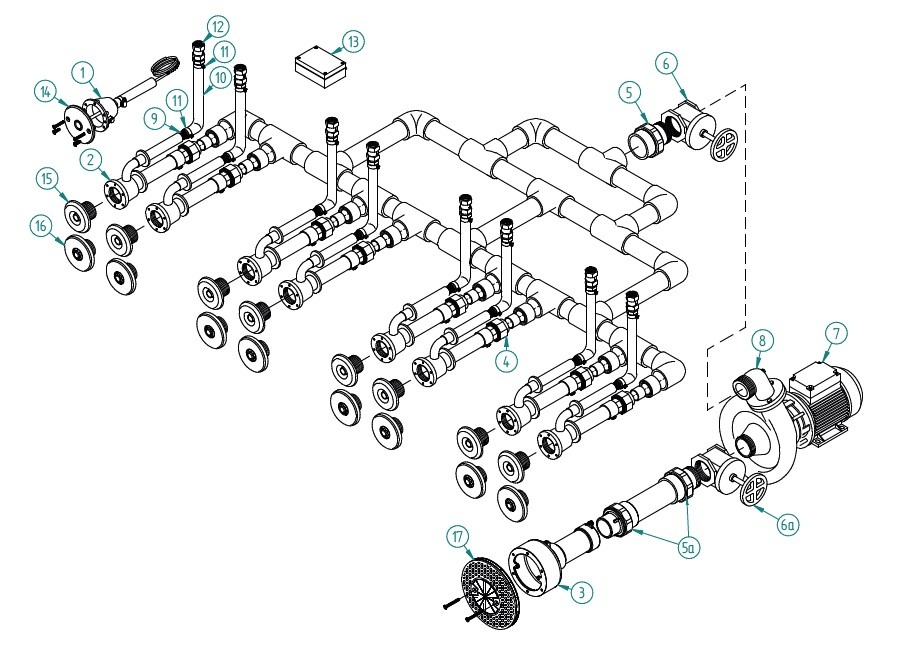 plan Système de massage type standard avec 8 buses, kit complet