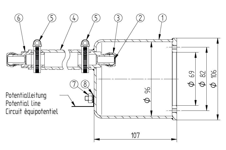 plan Niche en INOX pour projecteur  Ø 110 mm pour bassin inox, ou carrelé, liner