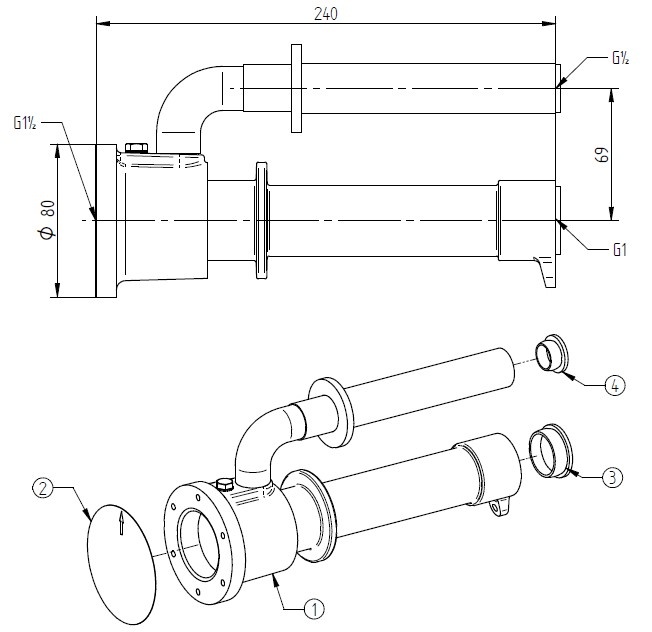 plan Pièce à sceller, côté pression, pour système de massage, 240 mm, pour piscines carrelées et à liner