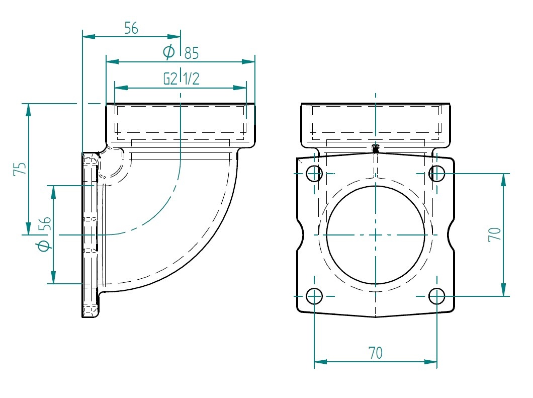 plan Raccord 90° flasque x  G2½ interne pour pièces à sceller de NCC Taifun-Compact,  