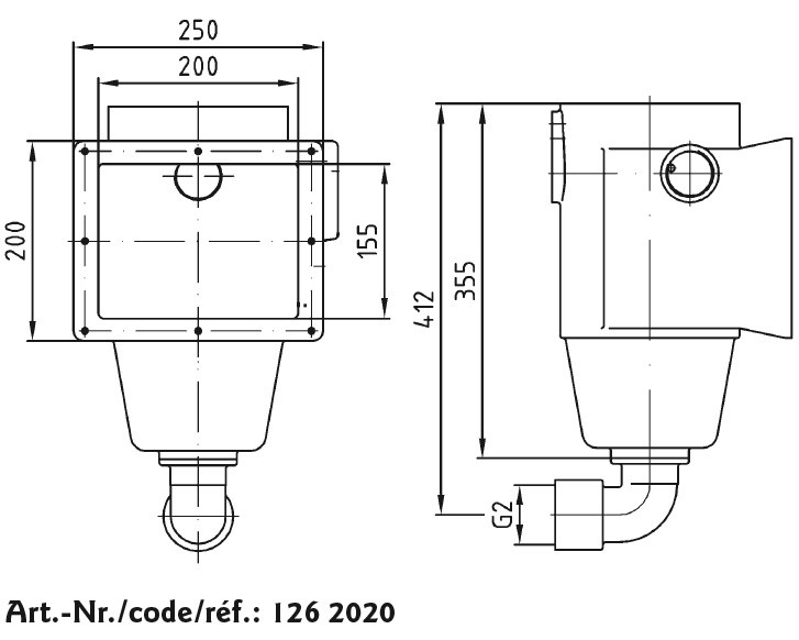 plan Skimmer 1262020 , profondeur d'installation 240 mm, cadre inox, corps laiton ou bronze avec collecteur d’aspiration simple