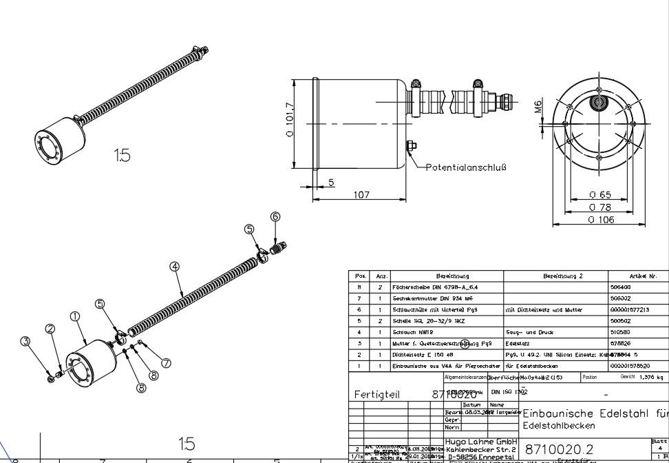 plan Boitier d'encastrement inox pour contacteur piezo-électrique ou pneumatique