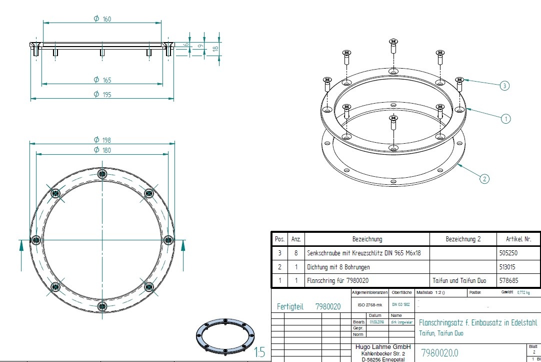 plan Jeu de bride inox et joints pour toute NCC Taïfun, Taïfun Compacte et Taïfun-duo pour bassin inox à membrane ou liner