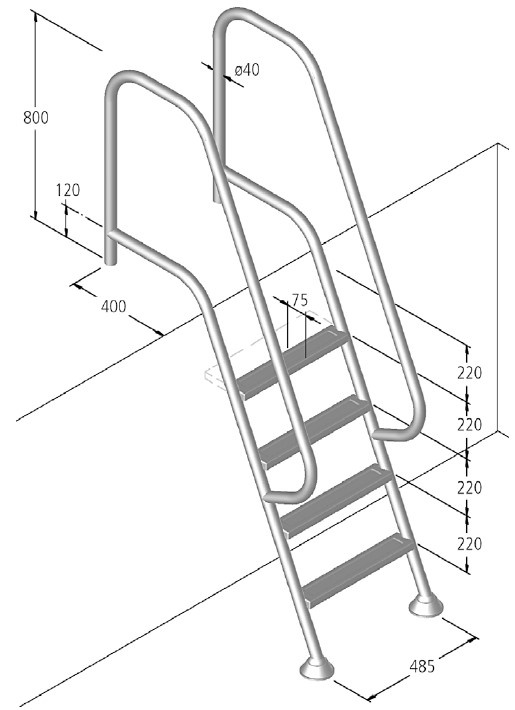 plan Echelle Modèle 10 FLORIDA ø40 inox 316L V4A