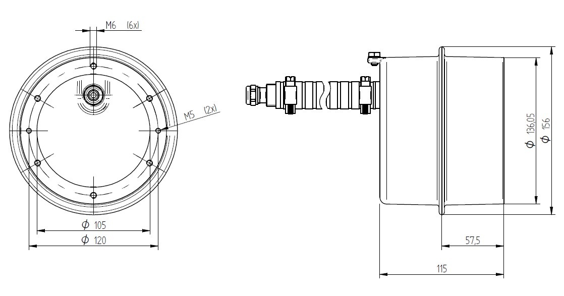 plan Boitier d’encastrement en laiton ou bronze pour projecteur subaquatique ø 146 mm, pour bassin carrelé ou liner