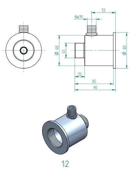 plan Pièce à souder ou sceller 100% INOX courte côté pression, pour système de massage, 90 mm, pour piscines carrelées et à liner