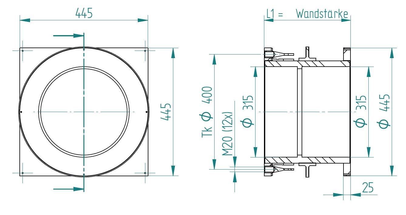 plan Pièce à sceller en PVC pour fenêtre immergée ø 315 mm