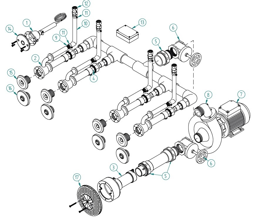 plan Kit de pièces à sceller pour système de massage Standard à 4 buses