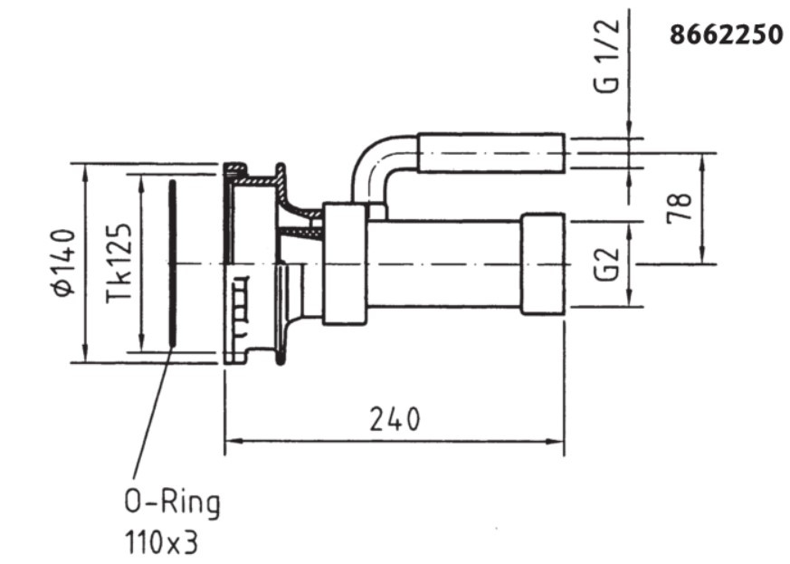 plan Pièce à sceller de plaque de massage Combi-whirl droite 240mm avec injecteur