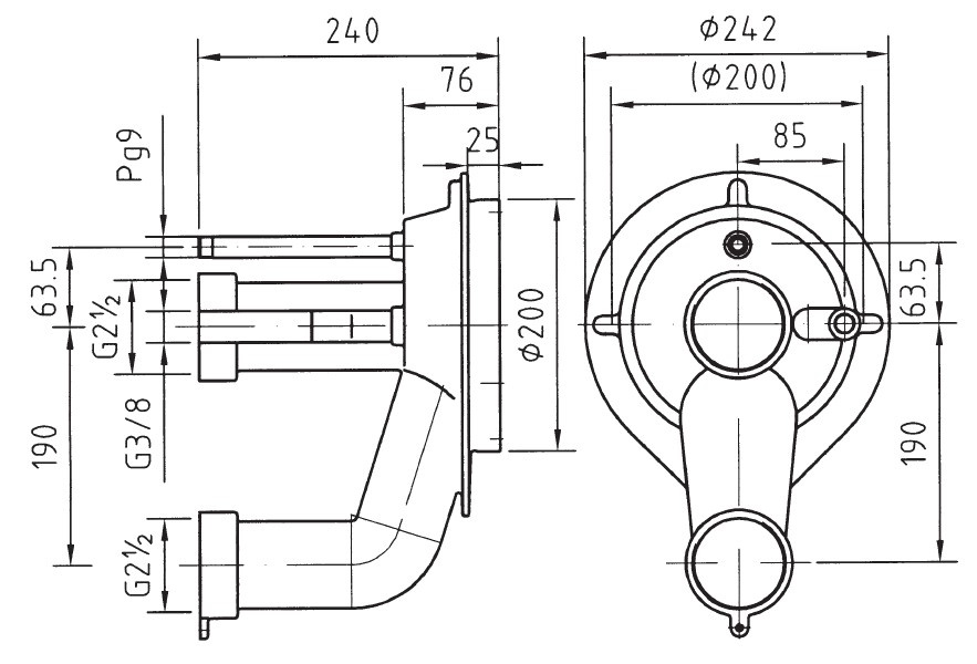 plan Pièces à sceller pour NCC Taifun, 240 mm, piscines carrelées et liner, G2 1/2 int. en entrée et sortie