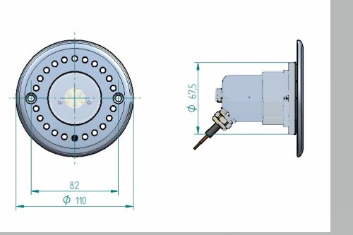 plan Projecteur subaquatique pour fond de bassin et sol VitaLight® 4.4 POWER-LED 3.0 24V 100% inox enjoliveur et corps - ø 110mm