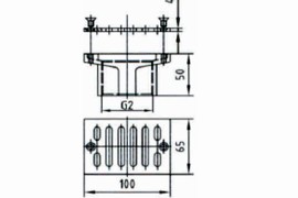 plan Grille d'écoulement Inox 100 x 65 mm sur corps laiton-bronze avec sortie G2 interne