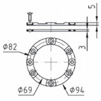 plan Bride Ø 94 mm en laiton ou bronze, joint et vis pour piscine liner