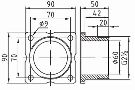 plan Raccord flasque x G2½ externe pour pièces à sceller de NCC Taïfun, Taïfun Duo, et Taïfun compacte